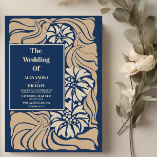 Convite Casamento Clássico Azul Art Nouveau