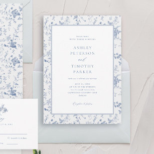Convite Casamento Clássico Azul-Branco Vitoriano