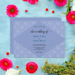 Convite Casamento Clássico Azul com Marinho Damask Ornamen