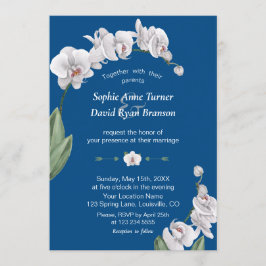 Convite Casamento Clássico Azul Luau Aquarela Orquídea Bra