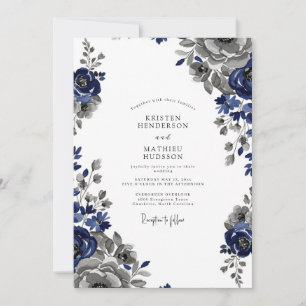 Convite Casamento Clássico Azul Marinho Regal