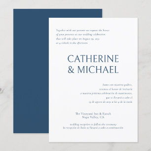 Convite Casamento Clássico Bilíngue Elegante Espanhol