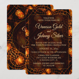 Convite Casamento Clássico Boho Moderno Dourado #901