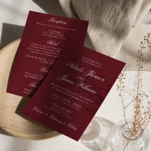 Convite Casamento Clássico Borgonha Dinheiro Antigo Tudo e