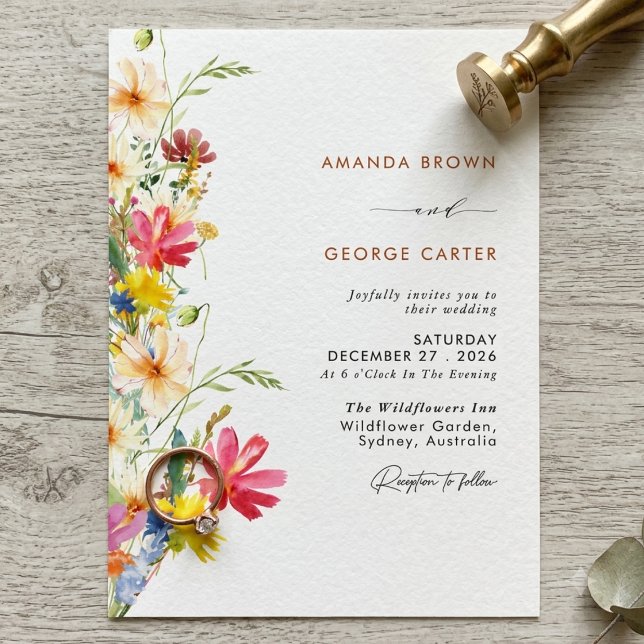 Convite Casamento Clássico Botânico de Flores Silvestres d (Criador carregado)