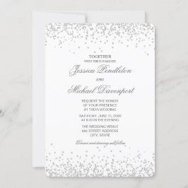 Convite Casamento Clássico Brilho Prata Branco Elegante