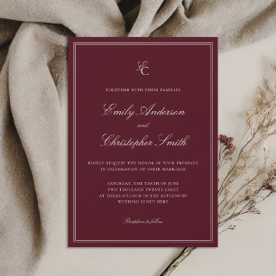 Convite Casamento Clássico Burgundy Elegante