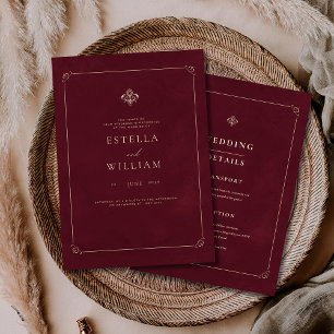 Convite Casamento Clássico Burgundy Luxuoso e Antiga Fortu