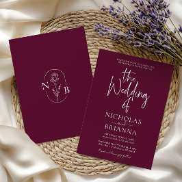 Convite Casamento Clássico Burgundy Minimalista Moderno