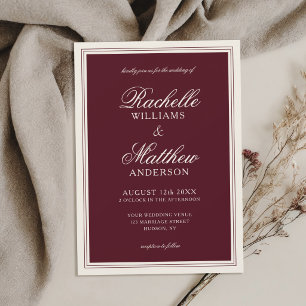 Convite Casamento Clássico Burgundy Old Money