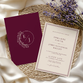 Convite Casamento Clássico Burgundy Old Money
