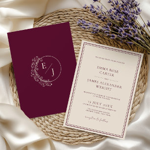 Convite Casamento Clássico Burgundy Old Money