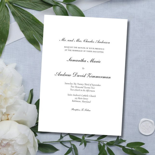 Convite Casamento clássico clássico elegante (Classic Traditional Elegant Black white minimal wedding invitation. Printed or Digital download)