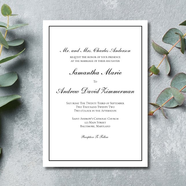 Convite Casamento clássico clássico elegante (Traditional Classic Elegant Formal Black Border Wedding Invitation)