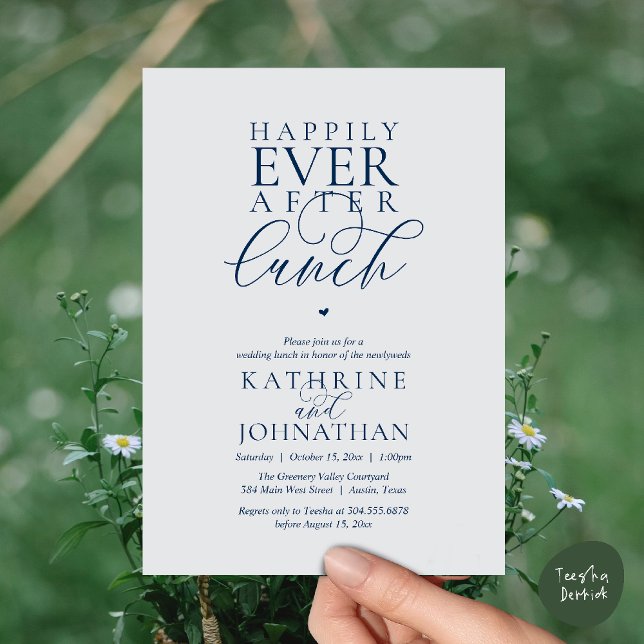 Convite Casamento Clássico com Almoço Feliz para Sempre (Happily Ever After Lunch Classy Wedding Elopement Invitation card in navy blue chill grey)