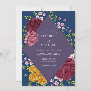 Convite Casamento Clássico com Amétista e Flores Silvestre