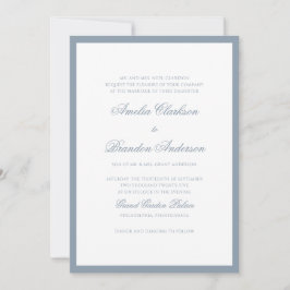 Convite Casamento Clássico com Borda de Azul Poeirento em