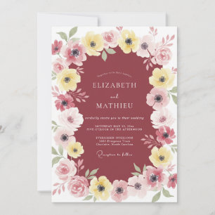 Convite Casamento Clássico com Flor Silvestre Amarela e Ma