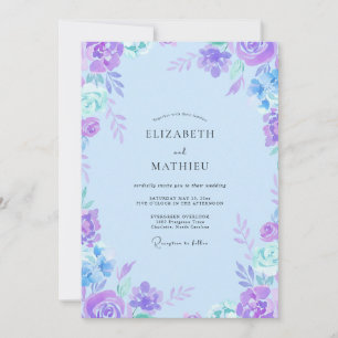 Convite Casamento Clássico com Folhas de Violeta Periwinkl