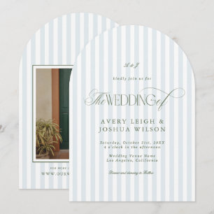 Convite Casamento Clássico com Listras em Verde Sage e Azu