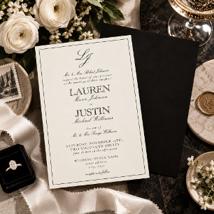 Convite Casamento Clássico com Monograma em Letra de Forma