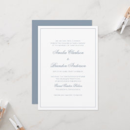 Convite Casamento Clássico com Poeira Azul e Borda Branca