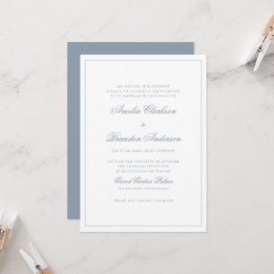 Convite Casamento Clássico com Poeira Azul e Borda Branca