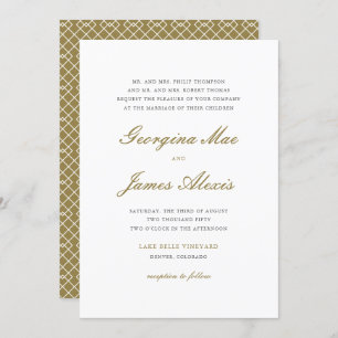 Convite Casamento Clássico com Script Branco e Dourado