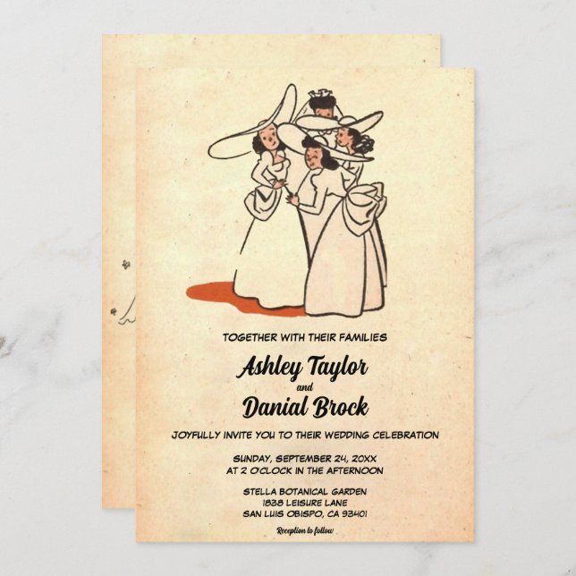 Convite Casamento Clássico da 50 de Bridesmaids Retro Vint (Frente/Verso)