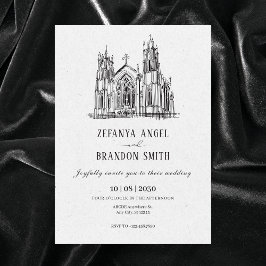 Convite casamento clássico da catedral de colheita