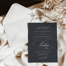 Convite Casamento Clássico da Cinza Escura Caligrafia