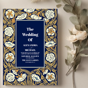 Convite Casamento Clássico de Arte Azul Nouveau