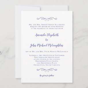 Convite Casamento Clássico De Azul Elegante Muito Peri Chi