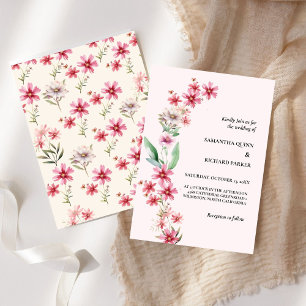 Convite Casamento Clássico de Blush Greenery Wildflower