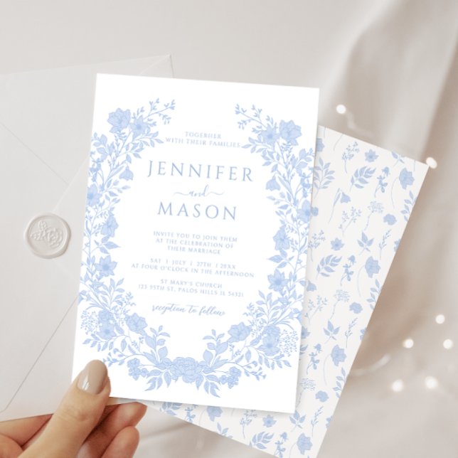 Convite Casamento clássico de Boêmia com coroa azul-Dusty (Criador carregado)