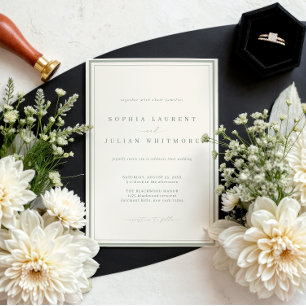 Convite Casamento Clássico de Borda Verde Safira Elegante
