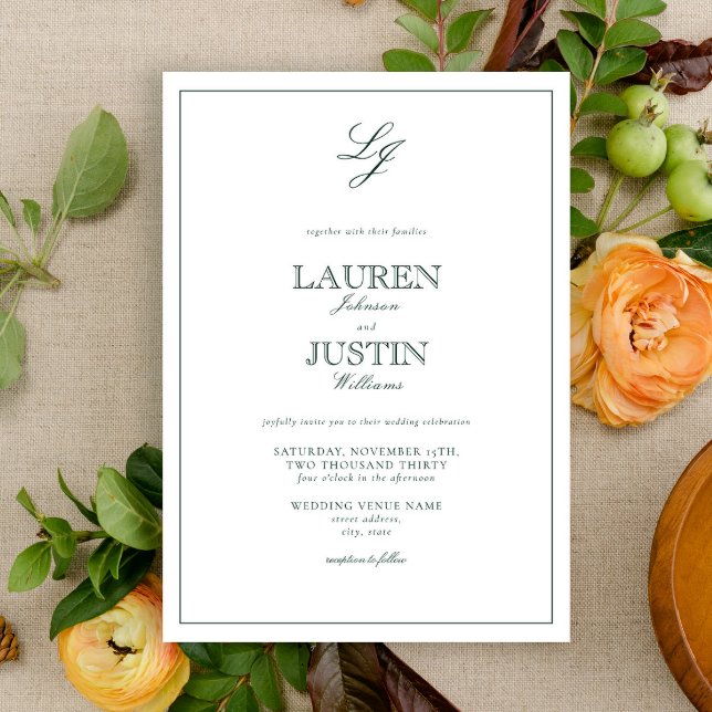 Convite Casamento Clássico de Caligrafia Verde e Caligrafi (Criador carregado)