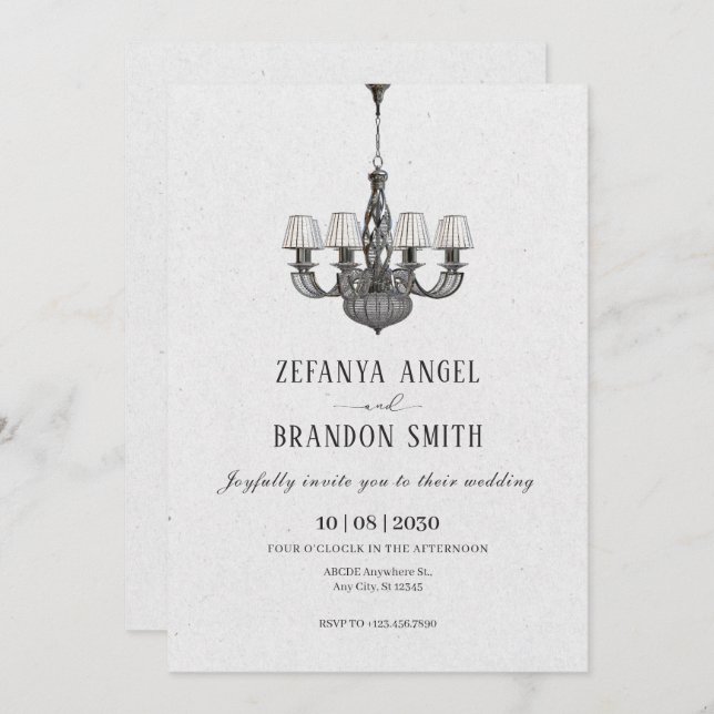 Convite casamento clássico de chandeliers inter ou decor (Frente/Verso)