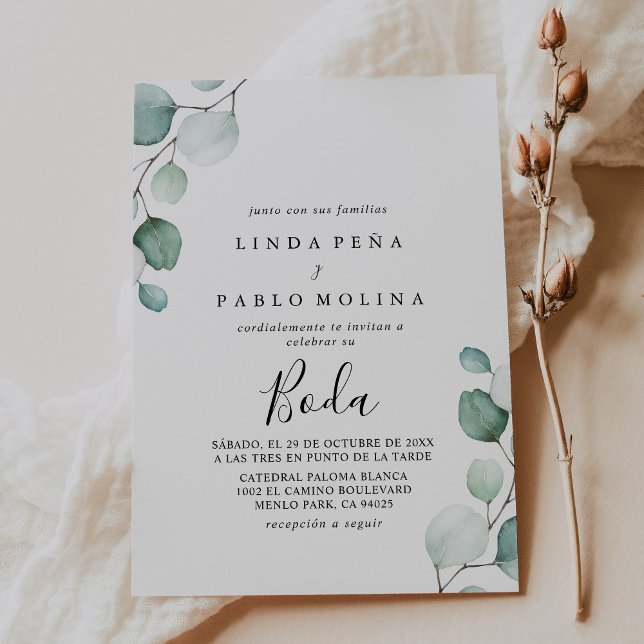 Convite Casamento Clássico de Eucalyptus Calliografia Boda (Criador carregado)