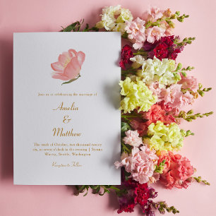 Convite Casamento Clássico de Flor de Água Rosa Minimali