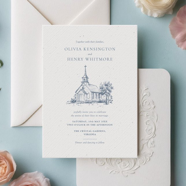 Convite Casamento Clássico de Folha de Venue de Igreja Min (Criador carregado)