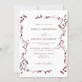 Convite Casamento Clássico de Folha Floral Elegante
