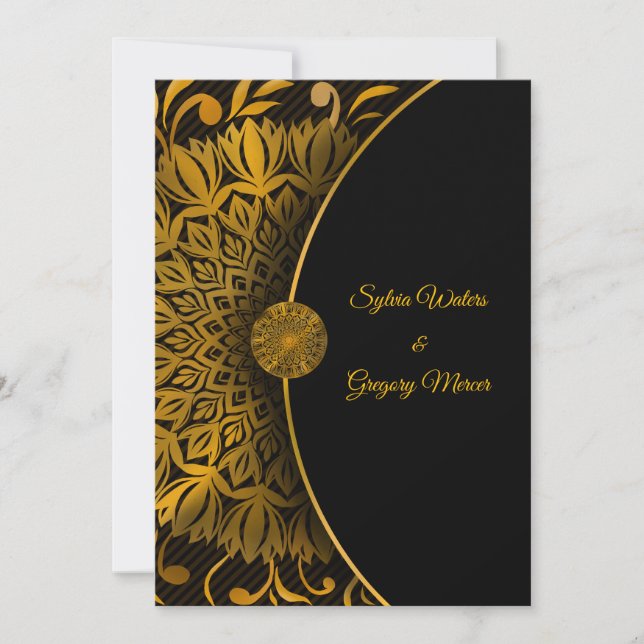 Convite Casamento clássico de luxo elegante com mandala tr (Frente)