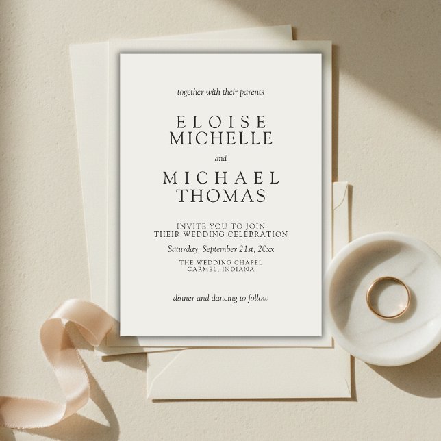 Convite Casamento Clássico de Marfim Simples (Simple Ivory Classic Wedding Invitation)