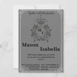 Convite Casamento Clássico de Monograma de Crest