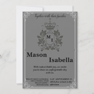 Convite Casamento Clássico de Monograma de Crest