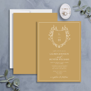 Convite Casamento Clássico de Monograma de Flor Selvagem D