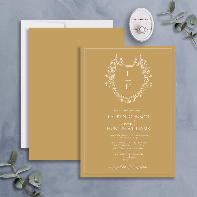Convite Casamento Clássico de Monograma de Flor Selvagem D (Criador carregado)