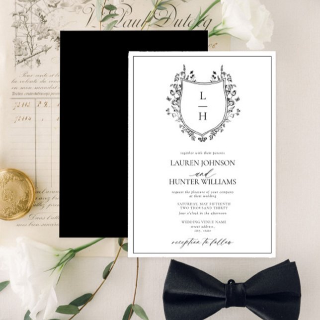 Convite Casamento Clássico de Monograma de Flor Selvagem N (Criador carregado)