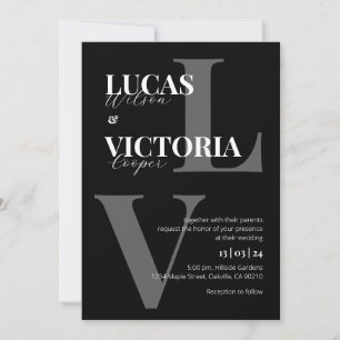 Convite Casamento clássico de monograma preto e branco
